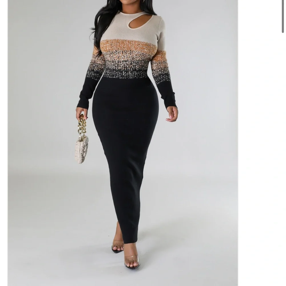 Black gray ombré sweater dress - Picture 3 of 10